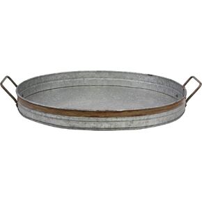 Stonebriar 19.5" Decorative Oval Galvanized Tray with Rust Trim and Metal Handles, Large, Gray in Saudi Arabia