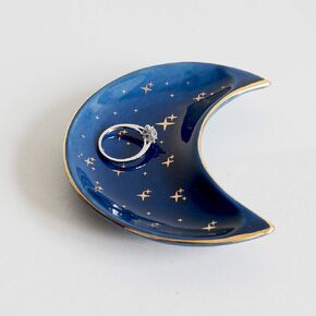 Small Moon Jewelry Dish Tray, Decorative Ceramic Trinket Dish, Modern Accent Tray for Vanity, Black