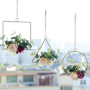 مجموعة من 3 أكاليل من الزهور الصناعية من إتيرنال آنجل، مصنوعة يدويًا من زهور النبات لتزيين الجدران مع أوراق زهرة الداليا والأوكالبتوس الوردية مناسبة لغرف الأطفال الرضع وحضانة الزفاف in Kuwait