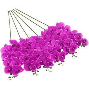 SHACOS Artificial Orchid Stems Set of 3 PU Real Touch Orchid Big Blooms Fake Phalaenopsis Flower Home Wedding Decoration (3 PCS, Blue)