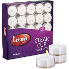 Lerner Clear Tea Lights Candles Bulk - 4.5 Hour Clear Cup Tealight 100 Pack - Consistent Smkless Clean Burning - Holiday, Wedding, Spa, Emergency and Home Decoration Candles in Saudi Arabia