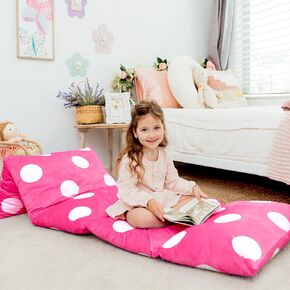 Butterfly Craze Floor Pillow Case, Mattress Bed Lounger Cover, Polka Hot Pink, King, Cozy Seating Solution for Kids & Adults, Recliner Cushion, for Reading, TV Time, Sleepovers, & Toddler Nap Mat