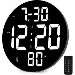 Amgico Digital Clock Large Display, Loud Alarm Clock with Snooze, Adjustable Dimming, Temperature, Day and Date, 9 Inches Wall Clock/Desk Clock for Bedroom, Living Room, Classroom, Home, Office
