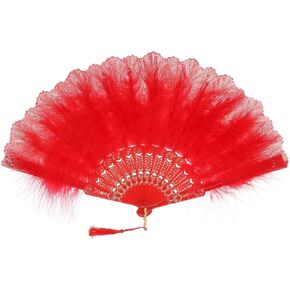 BABEYOND Marabou Feather Fan 20s Vintage Folding Fan Flapper Hand Fan for Costume Dancing