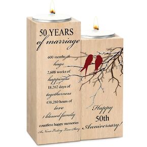 Sieral 40th, 50th Anniversary Wedding Gifts Wood Candle Holder with Container Marriage Keepsake Decoration for Couple Husband Wife Parents Grandparents(50th) in Saudi Arabia