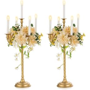 Nuptio Gold Candelabra Tall Candlestick Holders 21 in Taper Candle Holder Metal Candle Stick Holder Candle Holders for Table Centerpiece Candle Stand for Wedding Mantle Christmas 5 Arm Candelabras in Kuwait