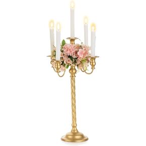 Nuptio Gold Candelabra Tall Candlestick Holders 21 in Taper Candle Holder Metal Candle Stick Holder Candle Holders for Table Centerpiece Candle Stand for Wedding Mantle Christmas 5 Arm Candelabras