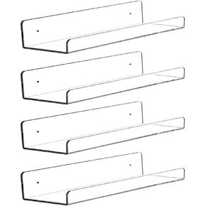 CY craft Wall Mounted Acrylic Floating Shelf 15 Inch Clear Ledge Shelf, Invisible Nursery Kids Bookshelf 5MM Thick Bathroom Storage Shelves Toy Display Organizer, Set of 2