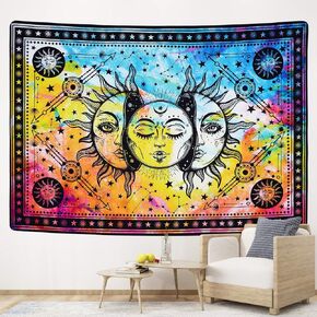 Lyacmy Sun and Moon Tapestry Burning Sun Tapestry Colorful Starry Tapestry Psychedelic Mystic Tapestry Wall Hanging for Room (70.9 x 92.5 inches) in Kuwait