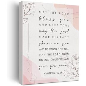 Inspirational Bible Verse Canvas Print Decor Pink Numbers 6 : 24-26 Christian Wall Painting Posters 12"X15" Scripture Home Office Decoration (Framed)