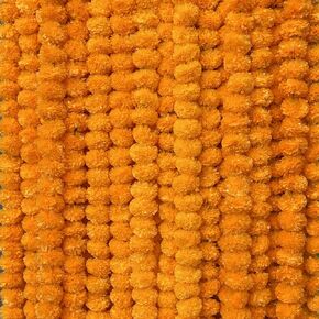 10 PC - 5 feet Marigold Garland |Indian/American Wedding Party Mantle Decoration, Faux Garlands Wedding Garland, Diwali Decoration, Spring Bush Floral! (Dark Orange)