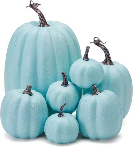 BINPURE Thanksgiving Decoration Artificial Pumpkins, Fall Decorations for Home Pumpkin Kitchen Table Indoor Outdoor w Mini Pumpkins Maple Leaves Fall Harvest Decor (ST-Black, 7 PCS) in Kuwait