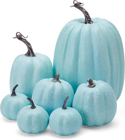 BINPURE Thanksgiving Decoration Artificial Pumpkins, Fall Decorations for Home Pumpkin Kitchen Table Indoor Outdoor w Mini Pumpkins Maple Leaves Fall Harvest Decor (ST-Black, 7 PCS) in Kuwait