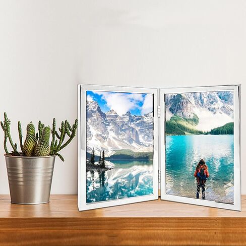إطار صورة معدني مقاس 5x7 من DECANIT، ​​إطار صورة رفيع مقاس 5 × 7 بوصة، عرض للجدار أو سطح الطاولة، فضي in Kuwait