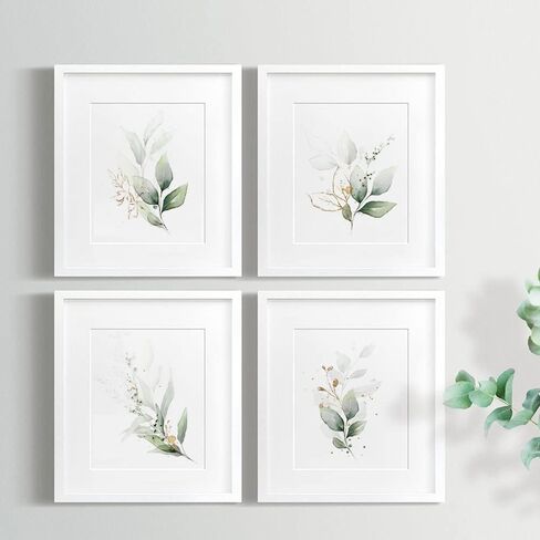 النباتات النباتية حياة بسيطة الورقة الخضراء اللوحة جدار الحمام ديكور فن الطباعة مجموعة من 4 (8 "X10")، الألوان المائية الحديثة بوهيميا النباتية الزهور يترك المطبخ صور النبات، بوهو ورقة الأوكالبتوس ديكور الحائط، لا الإطار in Kuwait
