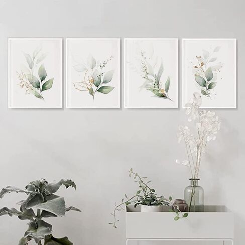النباتات النباتية حياة بسيطة الورقة الخضراء اللوحة جدار الحمام ديكور فن الطباعة مجموعة من 4 (8 "X10")، الألوان المائية الحديثة بوهيميا النباتية الزهور يترك المطبخ صور النبات، بوهو ورقة الأوكالبتوس ديكور الحائط، لا الإطار in Kuwait