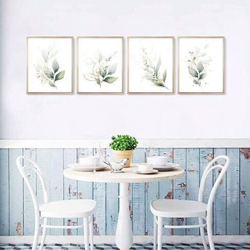 النباتات النباتية حياة بسيطة الورقة الخضراء اللوحة جدار الحمام ديكور فن الطباعة مجموعة من 4 (8 "X10")، الألوان المائية الحديثة بوهيميا النباتية الزهور يترك المطبخ صور النبات، بوهو ورقة الأوكالبتوس ديكور الحائط، لا الإطار in Kuwait