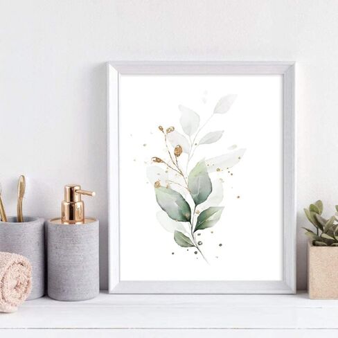 النباتات النباتية حياة بسيطة الورقة الخضراء اللوحة جدار الحمام ديكور فن الطباعة مجموعة من 4 (8 "X10")، الألوان المائية الحديثة بوهيميا النباتية الزهور يترك المطبخ صور النبات، بوهو ورقة الأوكالبتوس ديكور الحائط، لا الإطار in Kuwait