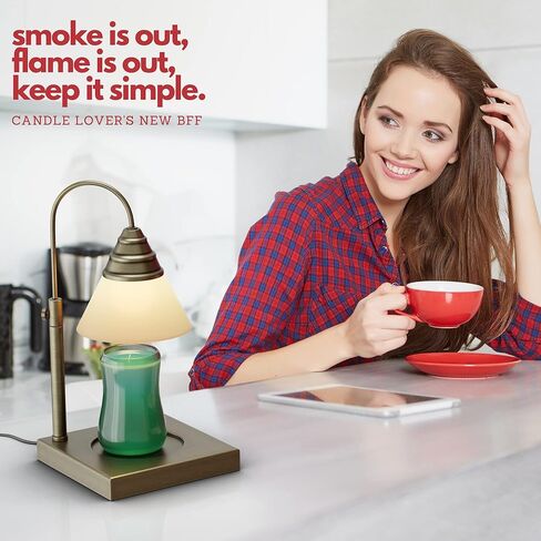 مصباح تسخين الشموع السحري من هيستيا، ارتفاع قابل للتعديل لجرة شمعة يانكي و3 برطمانات كبيرة فتيل، إطلاق رائحة خالية من السخام - مؤقت ومصباح شمعة قابل للتعتيم، مع لمبة 50 وات متضمنة، 110-120 فولت (ذهبي، باهت) in Kuwait