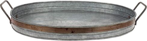 Stonebriar 19.5" Decorative Oval Galvanized Tray with Rust Trim and Metal Handles, Large, Gray in Saudi Arabia