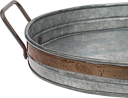 Stonebriar 19.5" Decorative Oval Galvanized Tray with Rust Trim and Metal Handles, Large, Gray in Saudi Arabia