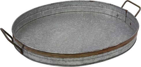 Stonebriar 19.5" Decorative Oval Galvanized Tray with Rust Trim and Metal Handles, Large, Gray in Saudi Arabia