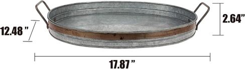 Stonebriar 19.5" Decorative Oval Galvanized Tray with Rust Trim and Metal Handles, Large, Gray in Saudi Arabia