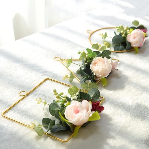 مجموعة من 3 أكاليل من الزهور الصناعية من إتيرنال آنجل، مصنوعة يدويًا من زهور النبات لتزيين الجدران مع أوراق زهرة الداليا والأوكالبتوس الوردية مناسبة لغرف الأطفال الرضع وحضانة الزفاف in Kuwait