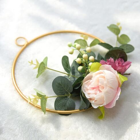 مجموعة من 3 أكاليل من الزهور الصناعية من إتيرنال آنجل، مصنوعة يدويًا من زهور النبات لتزيين الجدران مع أوراق زهرة الداليا والأوكالبتوس الوردية مناسبة لغرف الأطفال الرضع وحضانة الزفاف in Kuwait