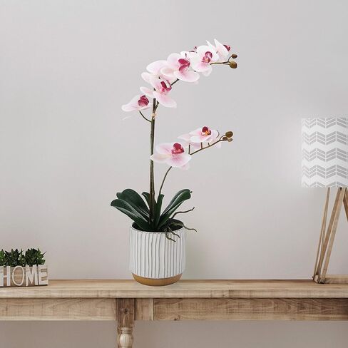 Mikasa Artificial Orchid in Pot, Real Touch Phalaenopsis Orchid, Cream Glaze Ceramic Pot, 16-Inch Single Branch, Fuchsia in Saudi Arabia