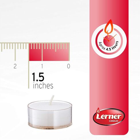 شموع Lerner Clear Tea Lights كبيرة - 4.5 ساعة كوب شفاف Tealight 50 عبوة - حرق نظيف متسق بدون رائحة - شموع العطلات، الزفاف، المنتجعات الصحية، الطوارئ وديكور المنزل in Saudi Arabia