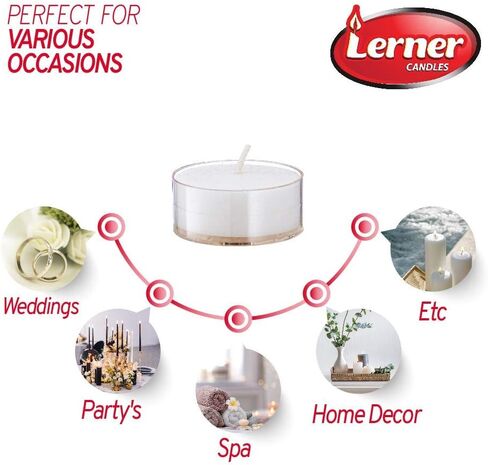 شموع Lerner Clear Tea Lights كبيرة - 4.5 ساعة كوب شفاف Tealight 50 عبوة - حرق نظيف متسق بدون رائحة - شموع العطلات، الزفاف، المنتجعات الصحية، الطوارئ وديكور المنزل in Saudi Arabia