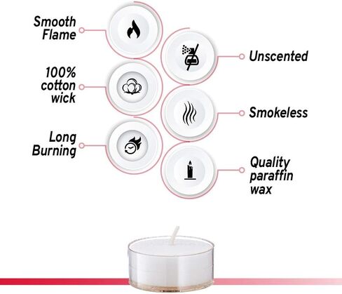 شموع Lerner Clear Tea Lights كبيرة - 4.5 ساعة كوب شفاف Tealight 50 عبوة - حرق نظيف متسق بدون رائحة - شموع العطلات، الزفاف، المنتجعات الصحية، الطوارئ وديكور المنزل in Saudi Arabia