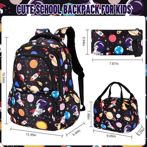 Car Space Theme Backpack Set for Boys,Kids Large Capacity Schoolbag,Lightweight Water Resistant Bookbag with Lunch Box and Pencil Case,Nylon Side Pocket in Saudi Arabia