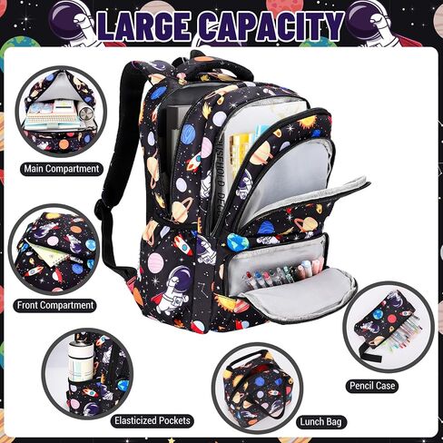 Car Space Theme Backpack Set for Boys,Kids Large Capacity Schoolbag,Lightweight Water Resistant Bookbag with Lunch Box and Pencil Case,Nylon Side Pocket in Saudi Arabia