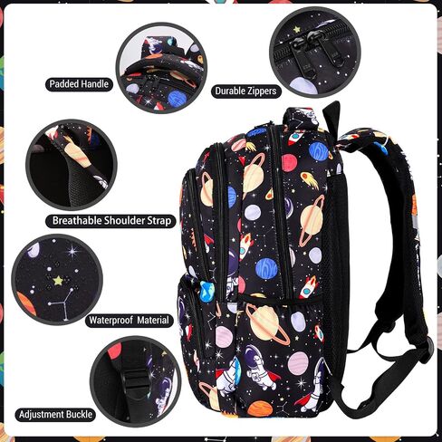 Car Space Theme Backpack Set for Boys,Kids Large Capacity Schoolbag,Lightweight Water Resistant Bookbag with Lunch Box and Pencil Case,Nylon Side Pocket in Saudi Arabia