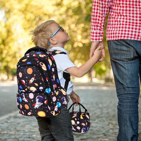 Car Space Theme Backpack Set for Boys,Kids Large Capacity Schoolbag,Lightweight Water Resistant Bookbag with Lunch Box and Pencil Case,Nylon Side Pocket in Saudi Arabia