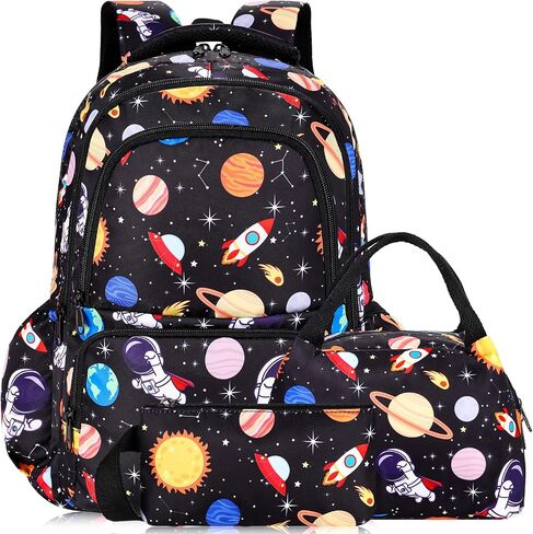 Car Space Theme Backpack Set for Boys,Kids Large Capacity Schoolbag,Lightweight Water Resistant Bookbag with Lunch Box and Pencil Case,Nylon Side Pocket in Saudi Arabia