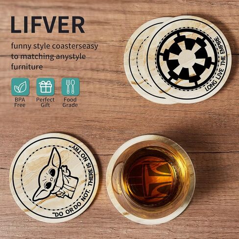 Star War Coasters for Drinks,6 PCS Funny Coasters Set with Coaster Holder,Stone&Cork Coasters for Coffee Table,Cute Coasters for Home Decor, Merchandise Show Gifts in Saudi Arabia