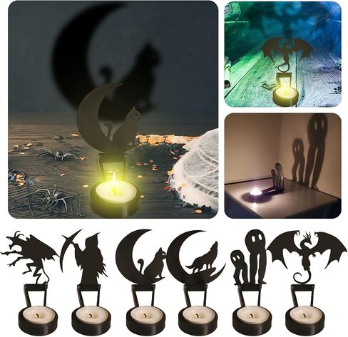 Funny Shadow Candle Holders, Black Candle Stick Candle Holder, Vintage Candles Stands, Home Bar Party Halloween Tabletop Candle Holders Decor for Shadows On Walls and Atmosphere (E) in Saudi Arabia