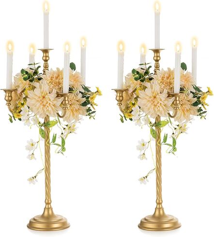 Nuptio Candelabra Candle حامل حاملات الشموع الأرضية حاملات الشموع البيضاء 28 في 5 شمعدانات فرعية حاملات شموع مستدقة عتيقة حاملات زهور طويلة القامة قطعة مركزية لديكور حفل الزفاف in Kuwait