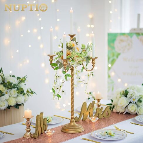 Nuptio Candelabra Candle حامل حاملات الشموع الأرضية حاملات الشموع البيضاء 28 في 5 شمعدانات فرعية حاملات شموع مستدقة عتيقة حاملات زهور طويلة القامة قطعة مركزية لديكور حفل الزفاف in Kuwait