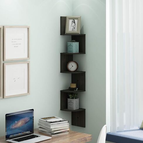 Furinno Rossi Wall Mount Floating Corner Shelf, 5-Tier Radial, Espresso in Saudi Arabia