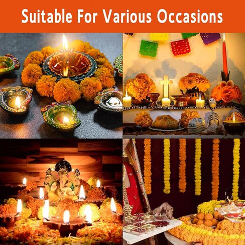 اكليل زهور القطيفة للتزيين، 5 قطع من اكليل زهور القطيفة مع ضوء للديكور الهندي، ديكورات زهرة القطيفة الاصطناعية بطول 5 قدم، زهور القطيفة ليوم الموتى وحفلات الزفاف والهالوين in Kuwait