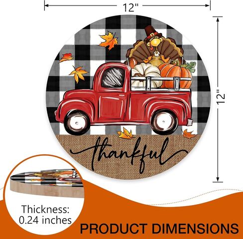 Deroro Thanksgiving Thankful Truck Front Door Sign, Fall Turkey Pumpkin Wood Door Hanger Outdoor Outside Porch Decor, Autumn Buffalo Plaid Check Farmhouse Wooden Wreath Indoor Wall Hanging Decoration in Kuwait