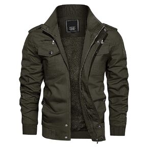 CRYSULLY Men's Winter Casual Thicken Multi-Pocket Field Jacket Outwear Fleece Cargo Jackets Coat