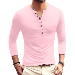 تي شيرت YTD رجالي كاجوال بمقاس نحيف أساسي Henley بأكمام طويلة in Kuwait