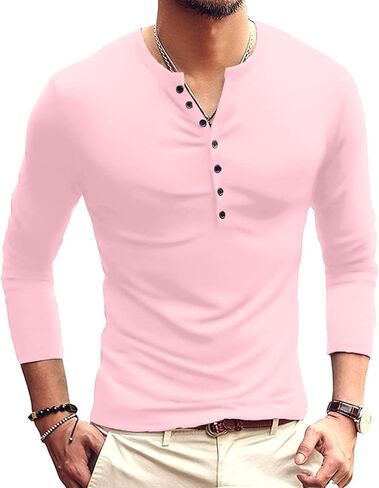 تي شيرت YTD رجالي كاجوال بمقاس نحيف أساسي Henley بأكمام طويلة in Kuwait