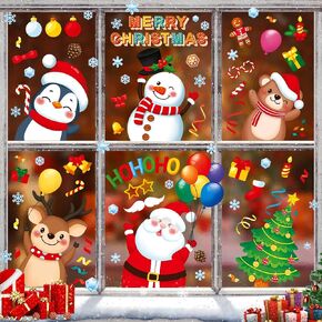 Christmas Window Clings 9 Sheets Christmas Window Stickers Santa Snowman Reindeer Xmas Snowflake Merry Christmas Window Clings, Double-Side Window Decals for Party Decorations Home School Glass in Saudi Arabia