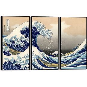 Wieco Art Framed Wall Art Canvas Prints Ocean Beach Picture Paintings for Home Office Decorations Wall Decor Great Wave of Kanagawa Katsushika Hokusai Modern Landscape Sea Artwork in Saudi Arabia